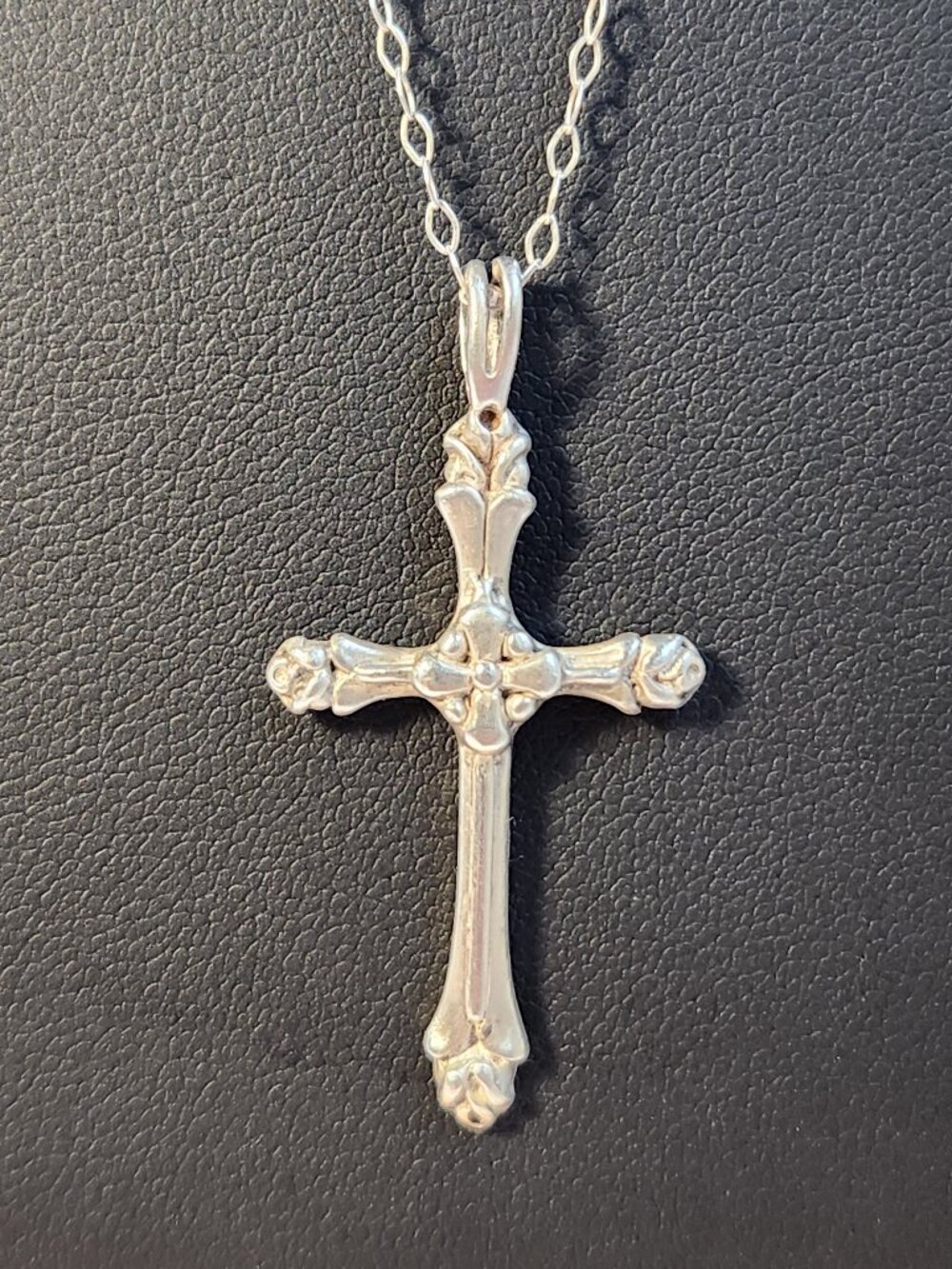 VTG Ornate Gothic Fleur De Lis Cross Pendant 925 Richline Paperclip Necklace